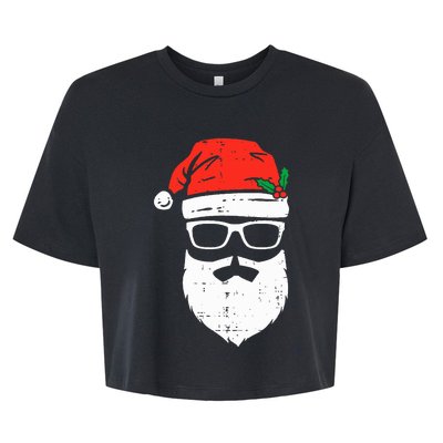 Santa Claus Face Sunglasses with Hat Beard Christmas  Bella+Canvas Jersey Crop Tee