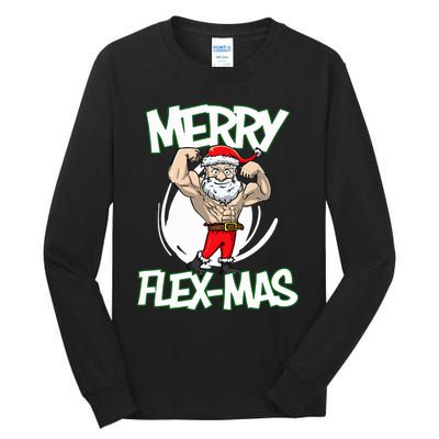 Santa Claus Flexing Merry Flex Mas Beard Funny Saying Design Tall Long Sleeve T-Shirt