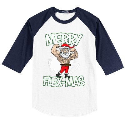 Santa Claus Flexing Merry Flex Mas Beard Funny Saying Design Baseball Sleeve Shirt