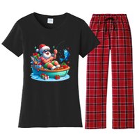 Santa Claus Fishing Christmas In July Beach River Summer Women's Flannel Pajama Set