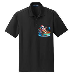 Santa Claus Fishing Christmas In July Beach River Summer Dry Zone Grid Polo