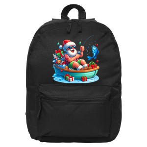 Santa Claus Fishing Christmas In July Beach River Summer 16 in Basic Backpack