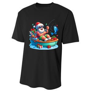 Santa Claus Fishing Christmas In July Beach River Summer Performance Sprint T-Shirt