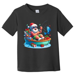 Santa Claus Fishing Christmas In July Beach River Summer Toddler T-Shirt