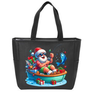 Santa Claus Fishing Christmas In July Beach River Summer Zip Tote Bag