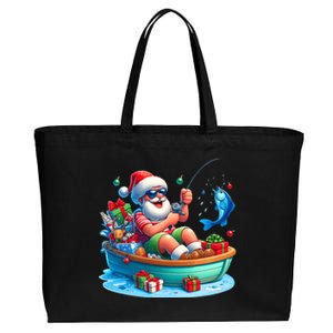 Santa Claus Fishing Christmas In July Beach River Summer Cotton Canvas Jumbo Tote