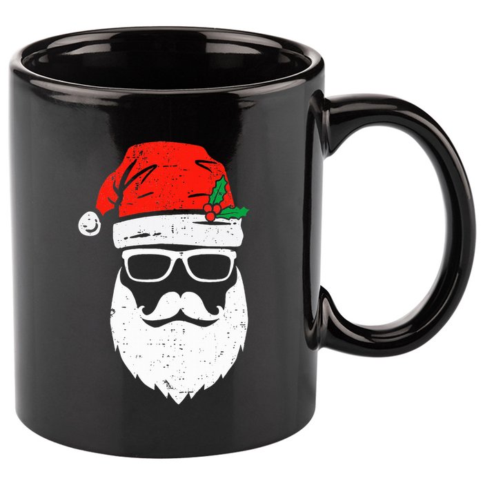 Santa Claus Face Sunglasses with Hat Beard Christmas  11oz C Handle Ceramic Mug