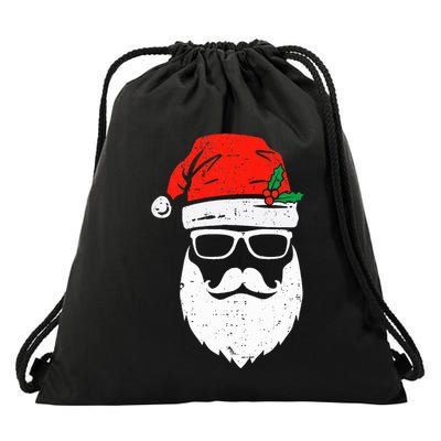 Santa Claus Face Sunglasses with Hat Beard Christmas  Drawstring Bag