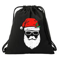 Santa Claus Face Sunglasses with Hat Beard Christmas  Drawstring Bag