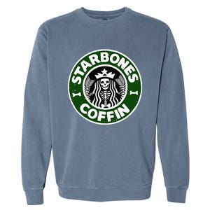 Starbones Coffin Funny Horror Coffee Garment-Dyed Sweatshirt