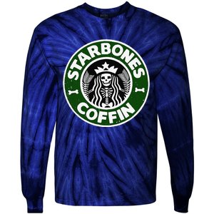 Starbones Coffin Funny Horror Coffee Tie-Dye Long Sleeve Shirt