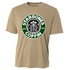 Starbones Coffin Funny Horror Coffee Cooling Performance Crew T-Shirt