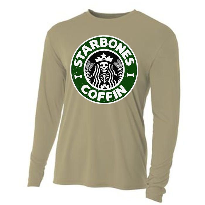 Starbones Coffin Funny Horror Coffee Cooling Performance Long Sleeve Crew