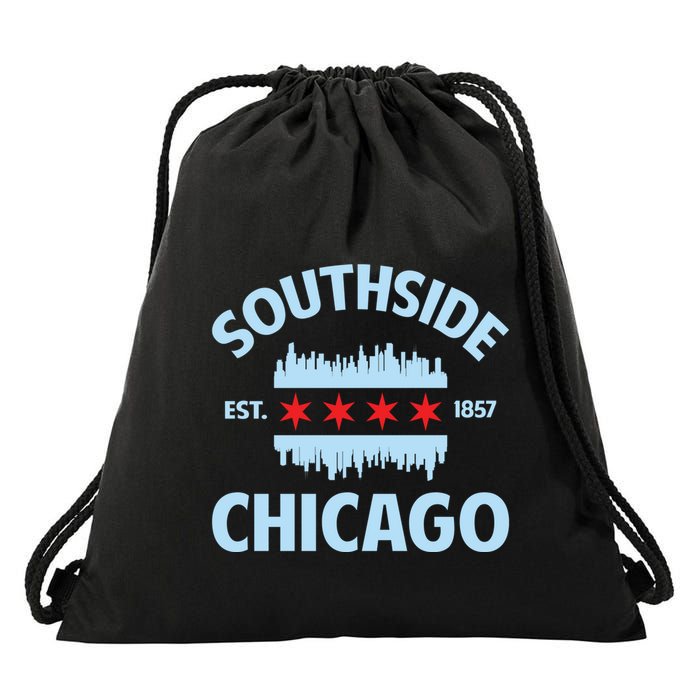 Southside Chicago Flag Skyline Great Gift Drawstring Bag