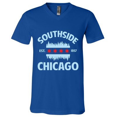 Southside Chicago Flag Skyline Great Gift V-Neck T-Shirt