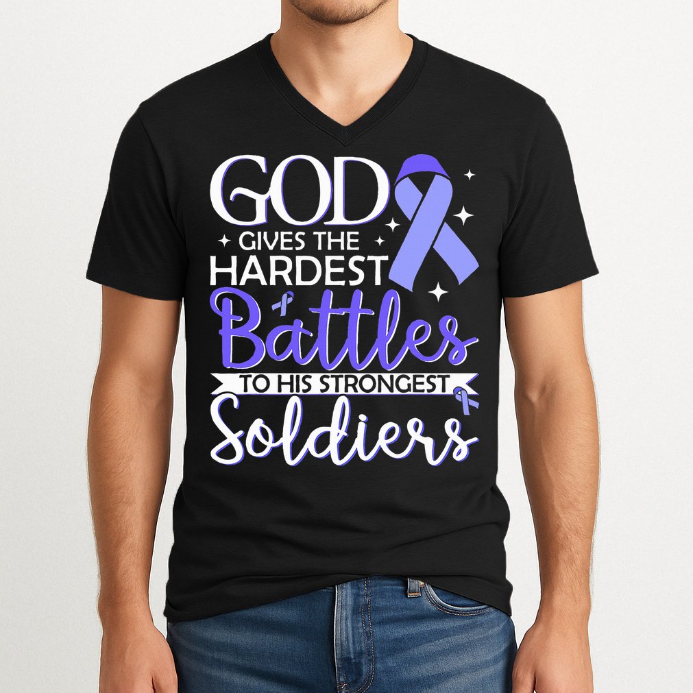 Stomach Cancer Fighter Survivor Periwinkle Ribbon  V-Neck T-Shirt