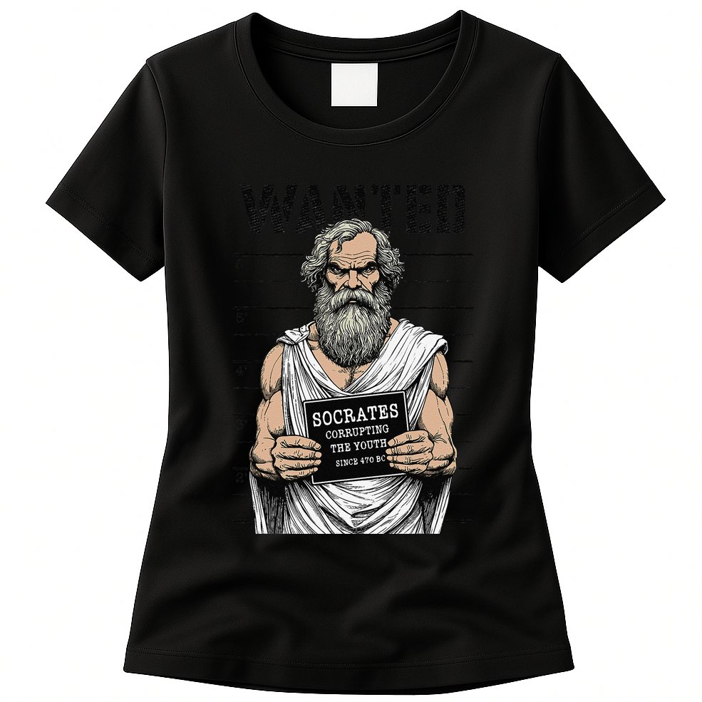 Socrates Corrupting Funny Philosophy Police Mugshot Womens T-Shirt