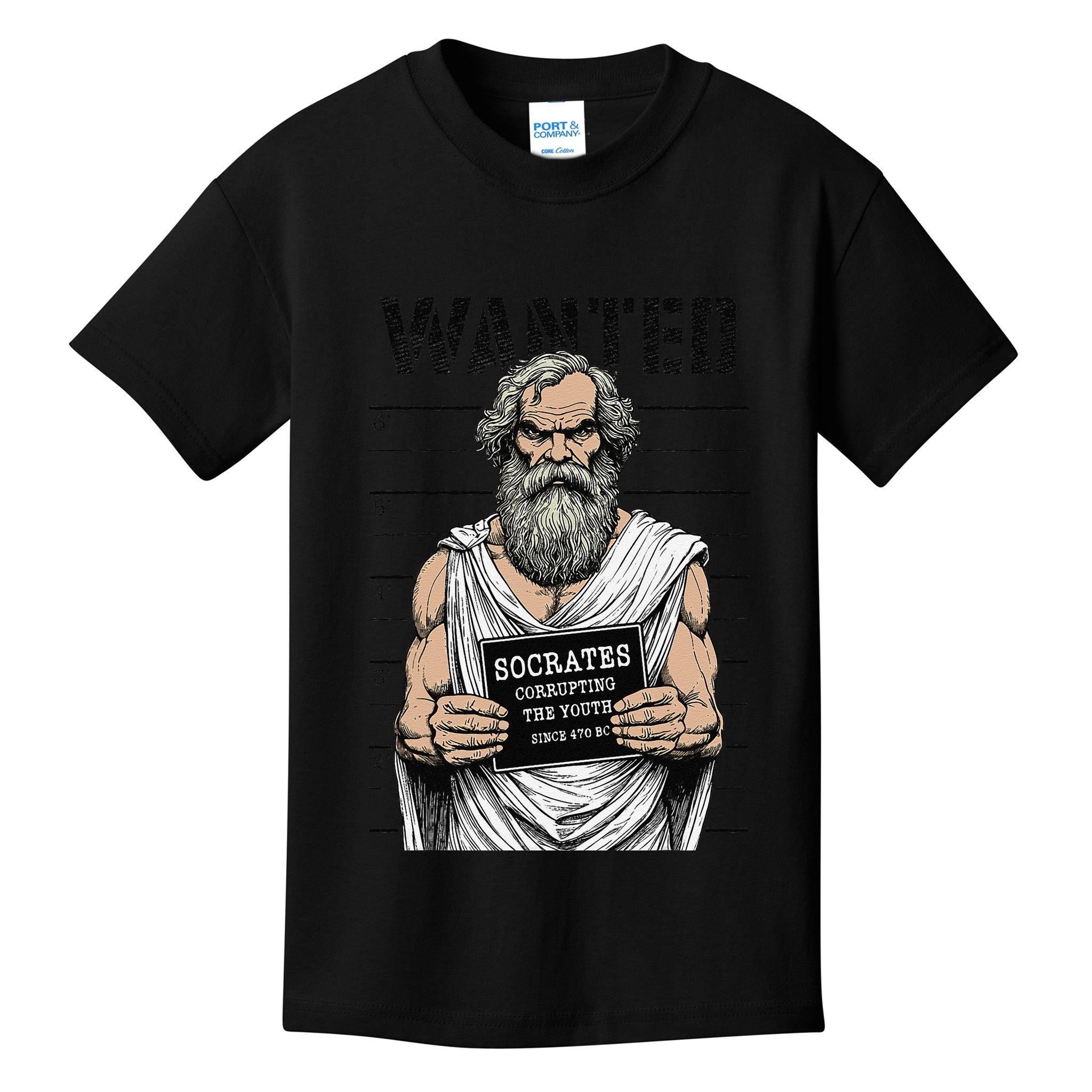 Socrates Corrupting Funny Philosophy Police Mugshot Kids T-Shirt
