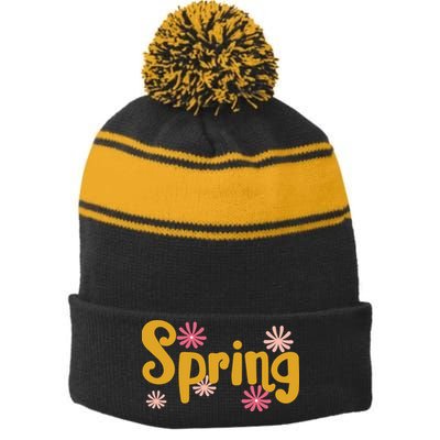 Spring Cute Floral Season Stripe Pom Pom Beanie