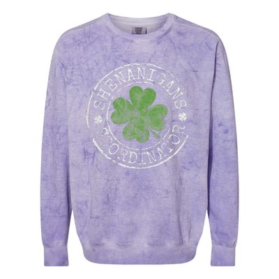 Shenanigans Coordinator Funny Irish Clovers St Patricks Day Colorblast Crewneck Sweatshirt