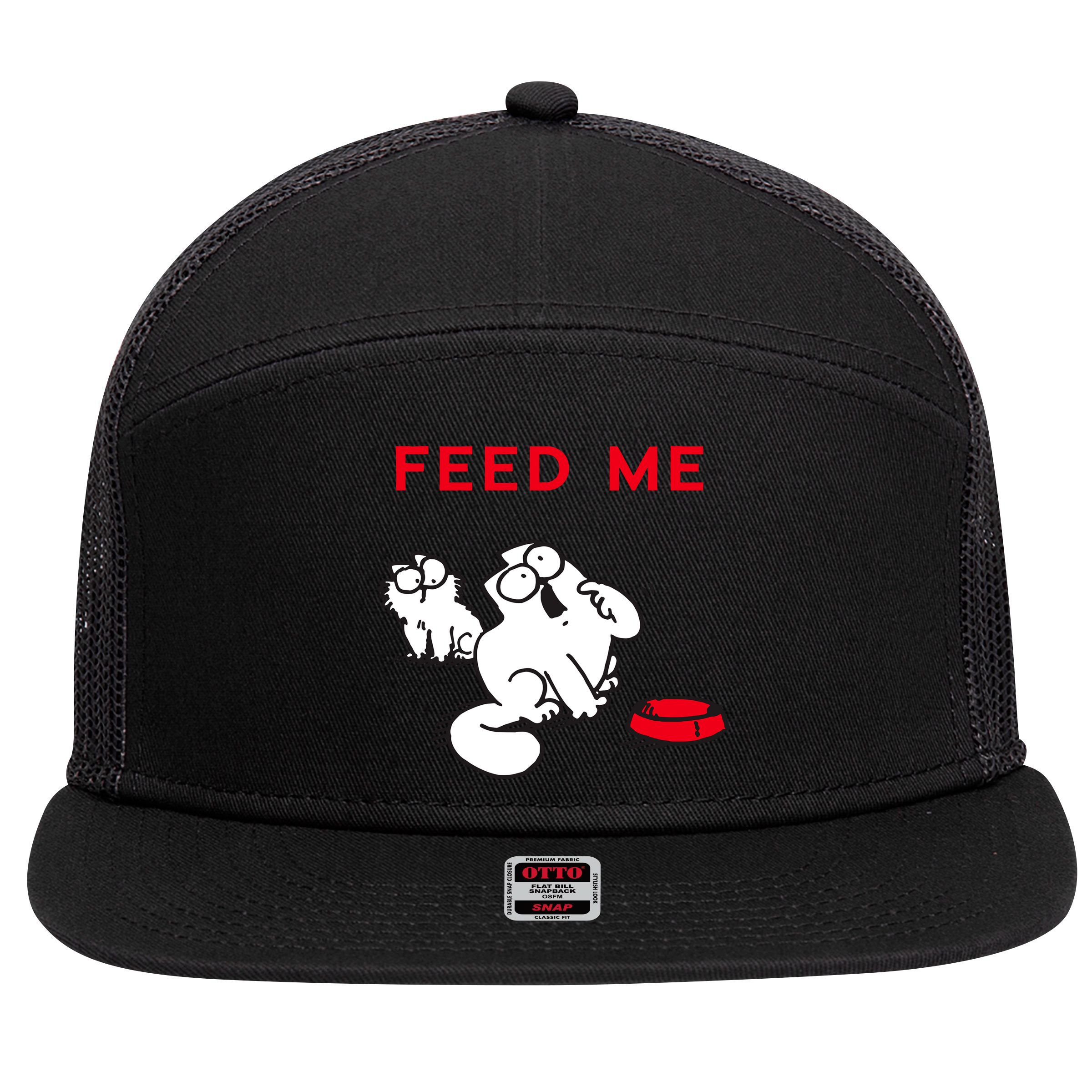 Simon's Cat Feed Me Cat 7 Panel Mesh Trucker Snapback Hat