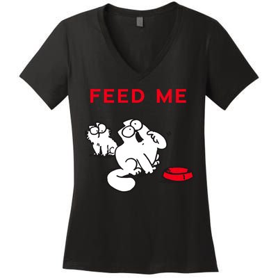 Simon's Cat Feed Me Cat Women's V-Neck T-Shirt