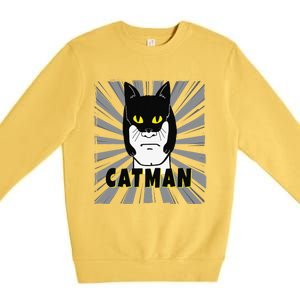 Superhero CatMan Funny Cat Dad Cat Lovers Premium Crewneck Sweatshirt