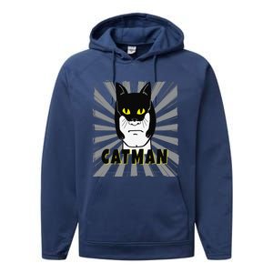 Superhero CatMan Funny Cat Dad Cat Lovers Performance Fleece Hoodie