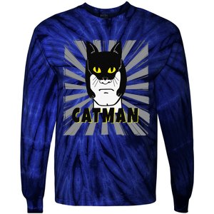 Superhero CatMan Funny Cat Dad Cat Lovers Tie-Dye Long Sleeve Shirt