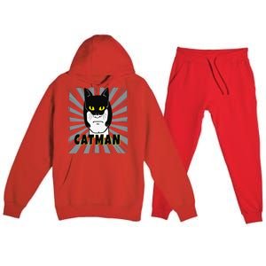 Superhero CatMan Funny Cat Dad Cat Lovers Premium Hooded Sweatsuit Set