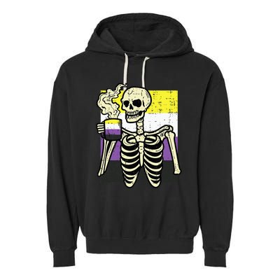 Skeleton Coffee Fun Enby Pride Flag Lgbt Garment-Dyed Fleece Hoodie