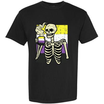 Skeleton Coffee Fun Enby Pride Flag Lgbt Garment-Dyed Heavyweight T-Shirt