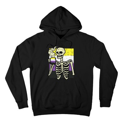 Skeleton Coffee Fun Enby Pride Flag Lgbt Hoodie