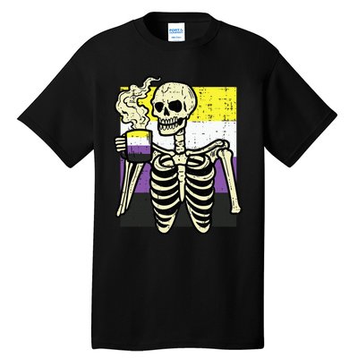 Skeleton Coffee Fun Enby Pride Flag Lgbt Tall T-Shirt