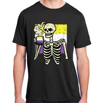 Skeleton Coffee Fun Enby Pride Flag Lgbt Adult ChromaSoft Performance T-Shirt