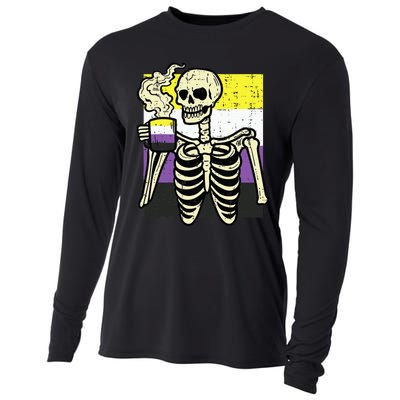 Skeleton Coffee Fun Enby Pride Flag Lgbt Cooling Performance Long Sleeve Crew