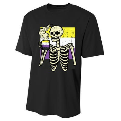 Skeleton Coffee Fun Enby Pride Flag Lgbt Performance Sprint T-Shirt