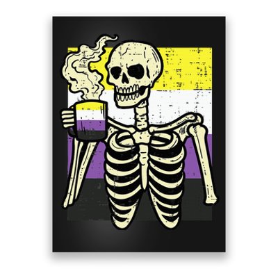 Skeleton Coffee Fun Enby Pride Flag Lgbt Poster