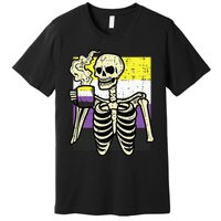 Skeleton Coffee Fun Enby Pride Flag Lgbt Premium T-Shirt