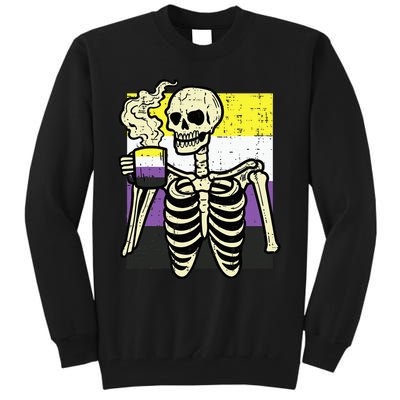 Skeleton Coffee Fun Enby Pride Flag Lgbt Tall Sweatshirt