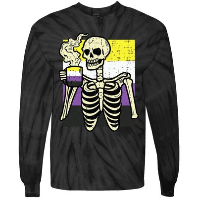 Skeleton Coffee Fun Enby Pride Flag Lgbt Tie-Dye Long Sleeve Shirt