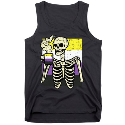 Skeleton Coffee Fun Enby Pride Flag Lgbt Tank Top