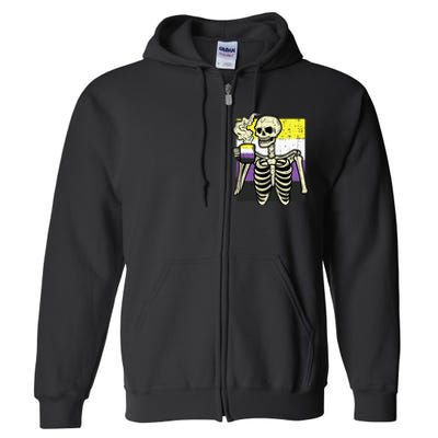 Skeleton Coffee Fun Enby Pride Flag Lgbt Full Zip Hoodie