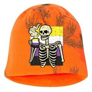 Skeleton Coffee Fun Enby Pride Flag Lgbt Kati - Camo Knit Beanie