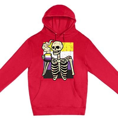 Skeleton Coffee Fun Enby Pride Flag Lgbt Premium Pullover Hoodie