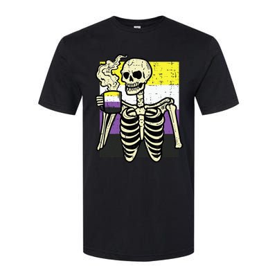 Skeleton Coffee Fun Enby Pride Flag Lgbt Softstyle® CVC T-Shirt