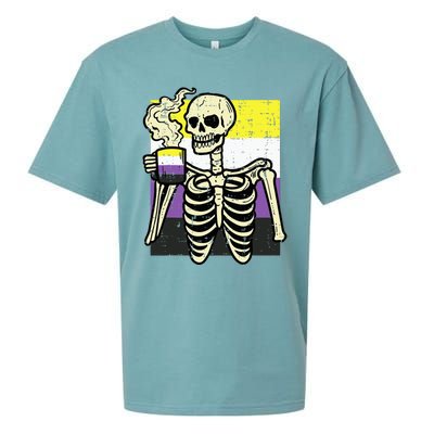 Skeleton Coffee Fun Enby Pride Flag Lgbt Sueded Cloud Jersey T-Shirt