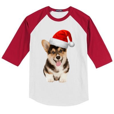 Santa Corgi Funny Gift For Dog Lovers Corgi Christmas Gift Kids Colorblock Raglan Jersey