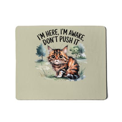 Sarcastic Cat Funny Cat Im Here Im Awake Dont Push It Mousepad
