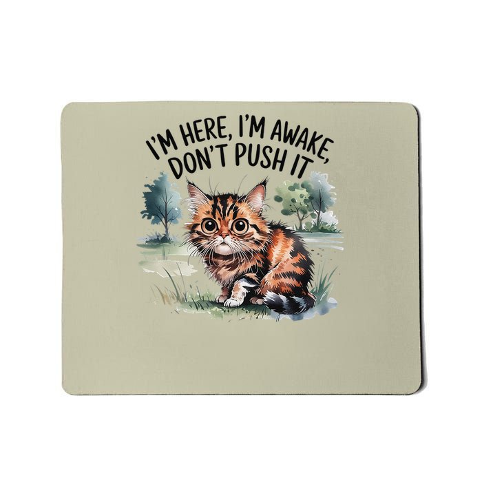 Sarcastic Cat Funny Cat Im Here Im Awake Dont Push It Mousepad